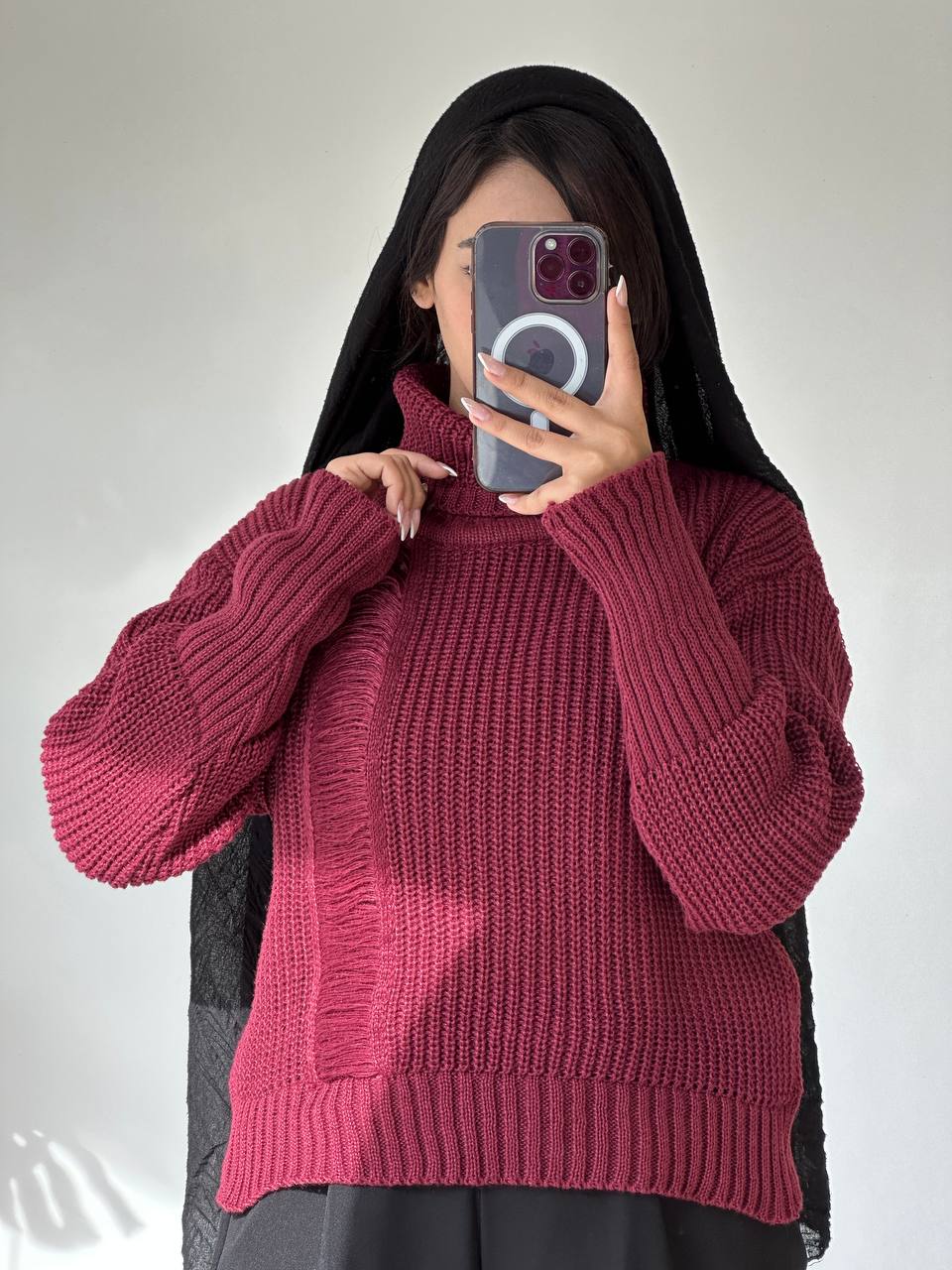 بافت یقه اسکی زاپ دار ترمه